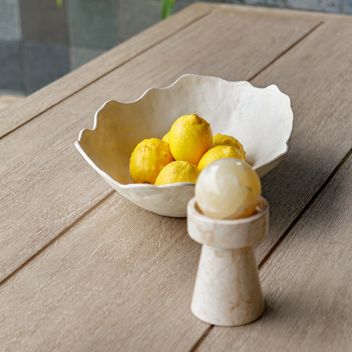 Uttermost Obscura Warm White Wavy Edge Decorative Bowl ~ Indoor And Outdoor Use - Image 1