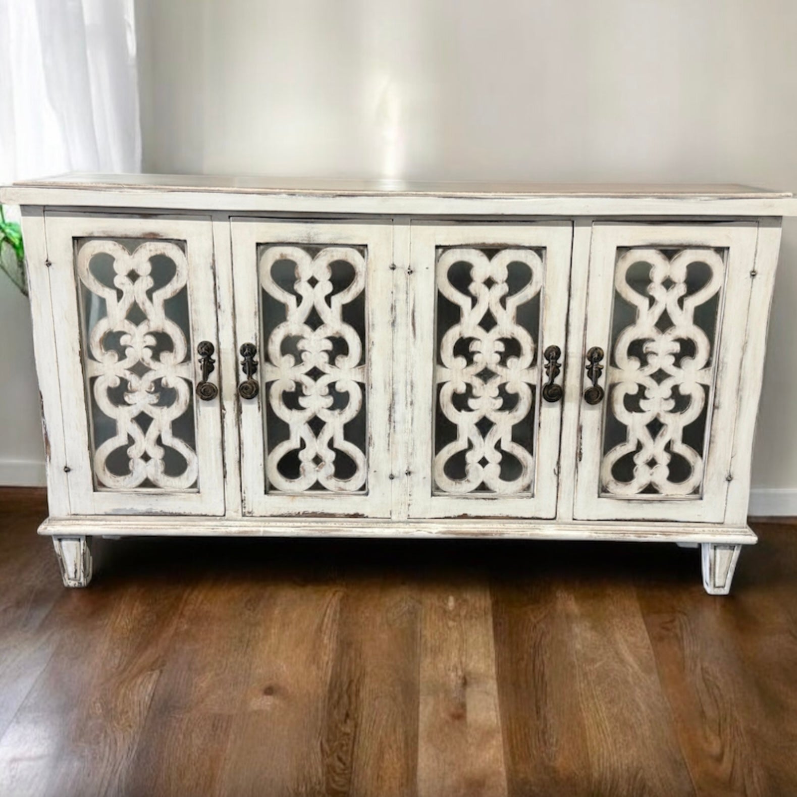 Casa Bonita Peruvian Hand-Painted Carved Wood and Antiqued Mirror Miraflores Buffet - Image 1