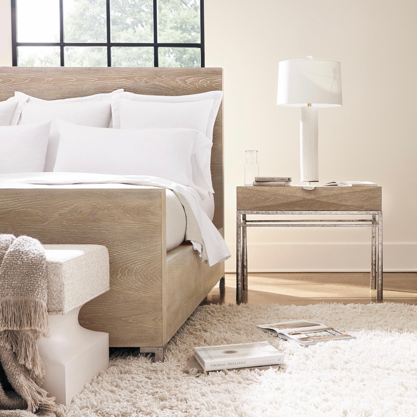 Bernhardt Aventura Collection Single Drawer Nightstand ~ Marcona Finish With Cast Aluminum Base