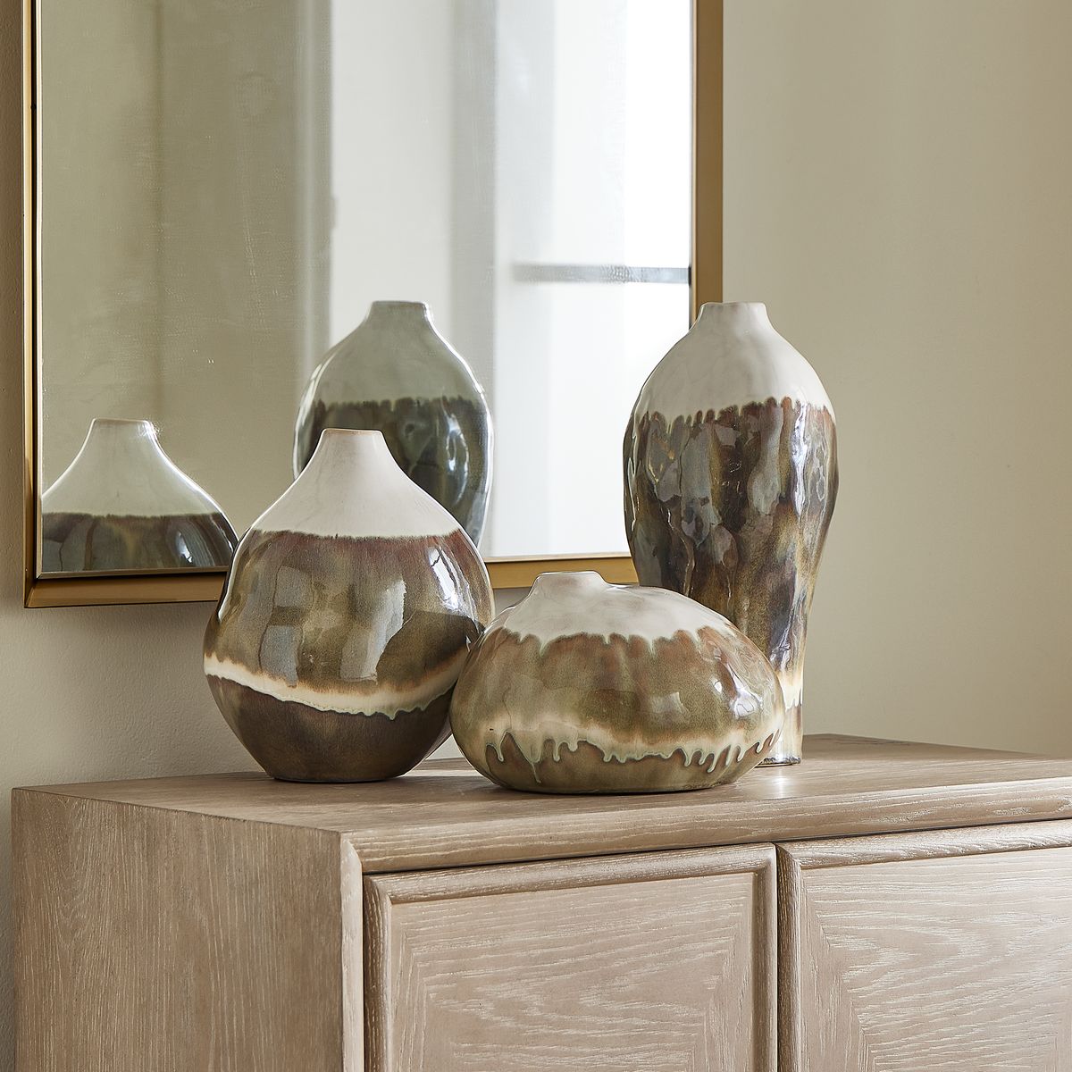 Uttermost Earthflow Set of 3 Glazed Ceramic Vases ~ Indoor And Outdoor Use - Image 2