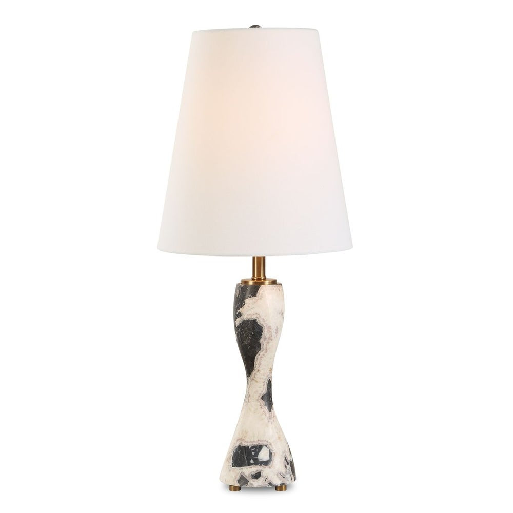 Uttermost Macela Black and White Marble Buffet Lamp With White Linen Shade - Image 2