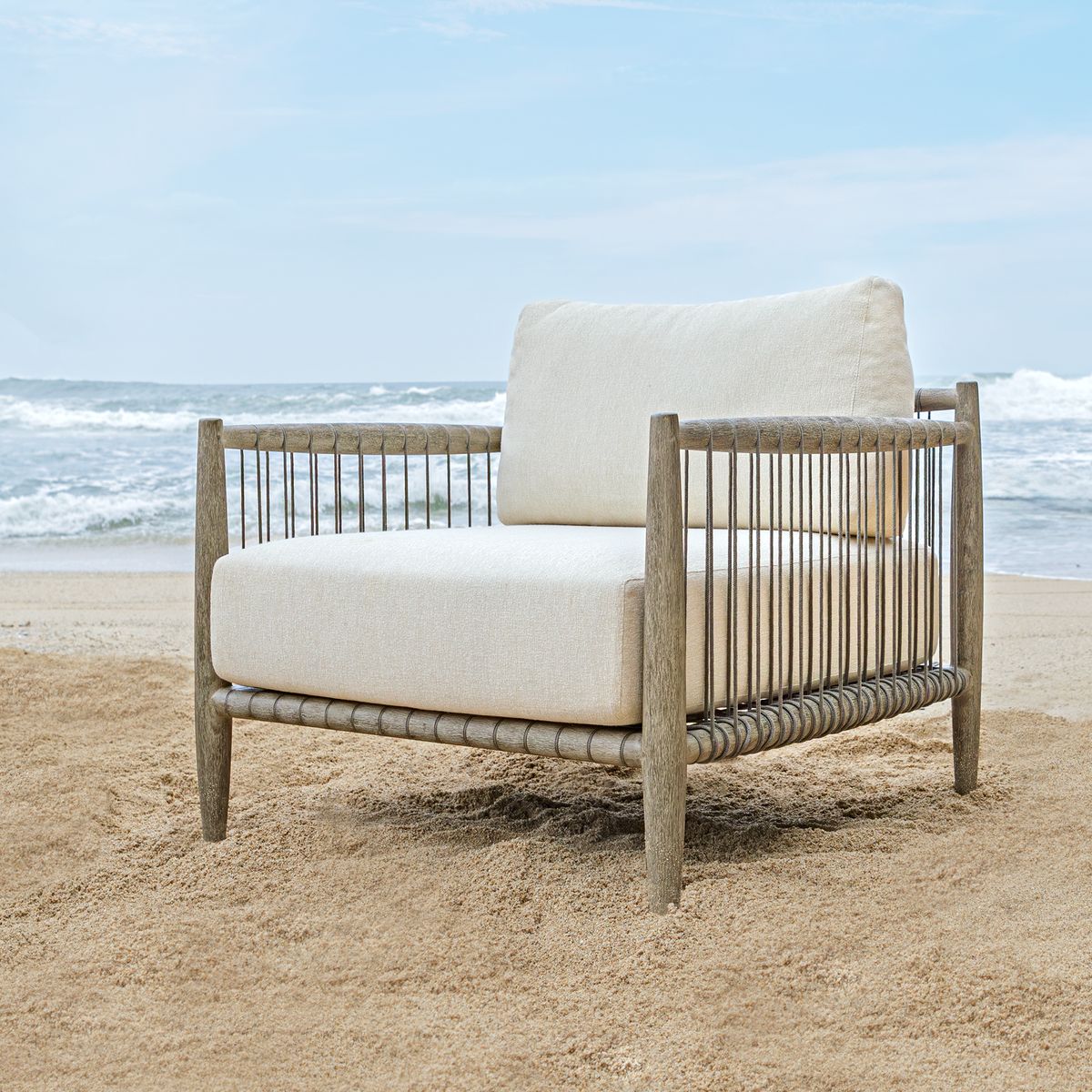 Uttermost Borneo Dark Gray Mahogany With Oyster White Cushion Outdoor Lounge Chair - Image 1
