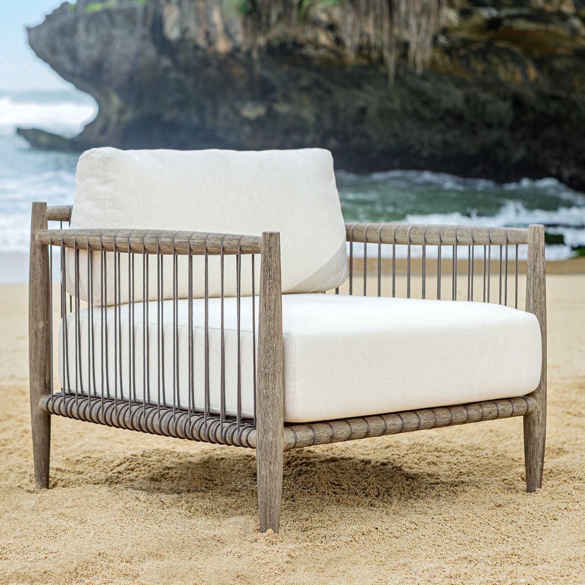 Uttermost Borneo Dark Gray Mahogany With Oyster White Cushion Outdoor Lounge Chair - Image 2