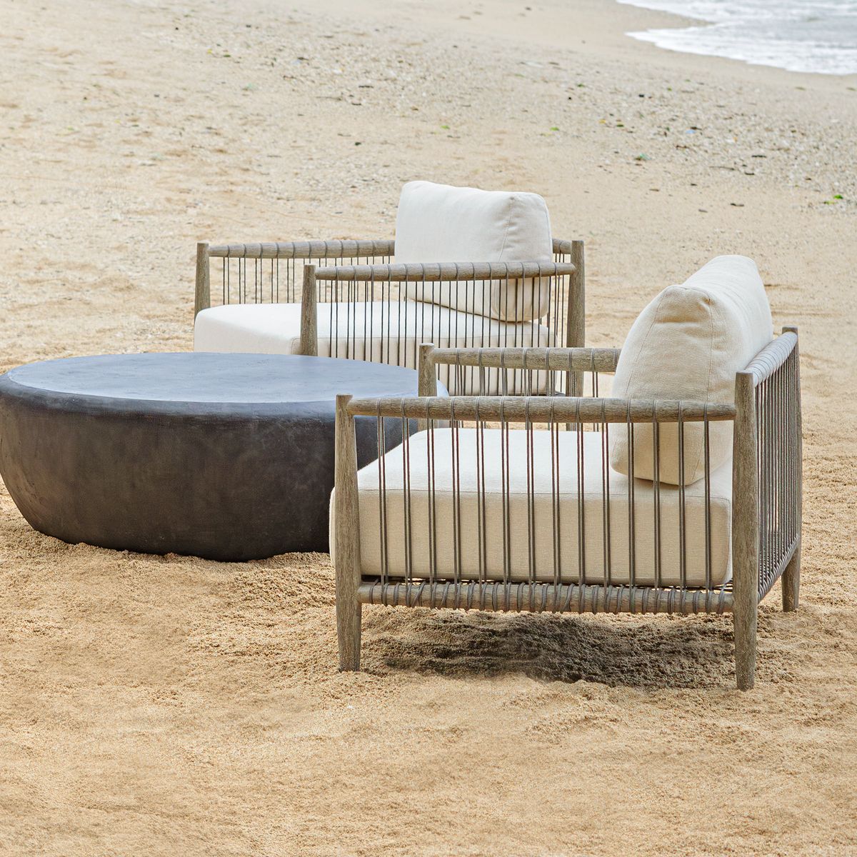 Uttermost Borneo Dark Gray Mahogany With Oyster White Cushion Outdoor Lounge Chair - Image 3