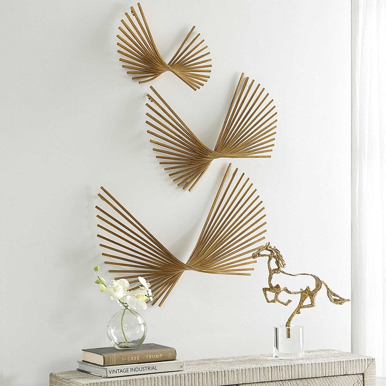 Uttermost Coreograph Set of 3 Antique Gold Leaf Metal Wall Decor - Image 3