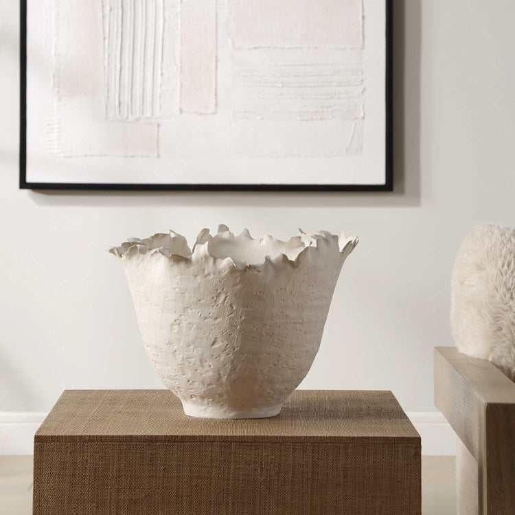 Uttermost Blossom Matte White Ceramic Organically Shaped Tall Bowl - Image 1
