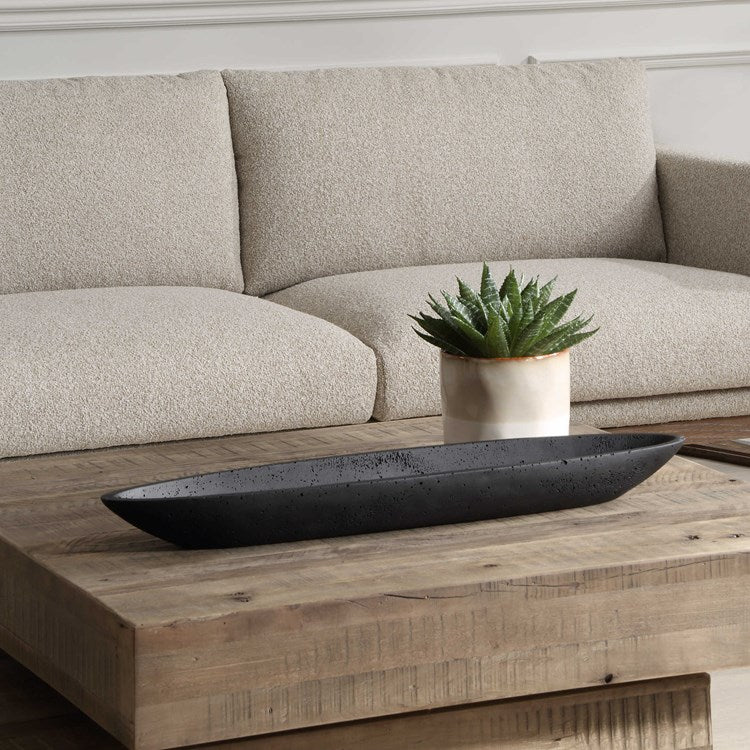 Uttermost Vessel Cast Black Stone Canoe Shaped Bowl - Image 1