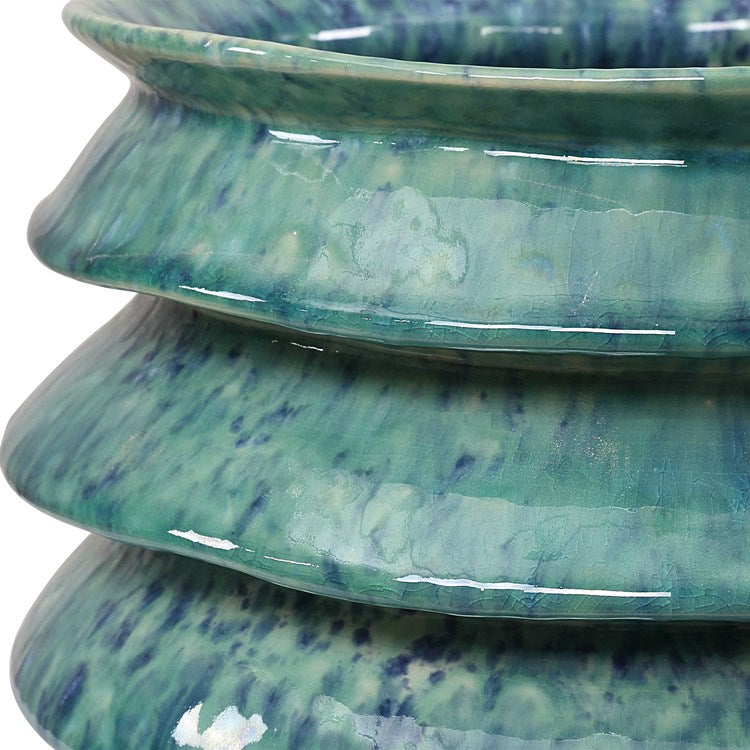 Uttermost Zigzag Blue and Green Reactive Glaze Ceramic Set of 2 Decorative Bowls - Image 3
