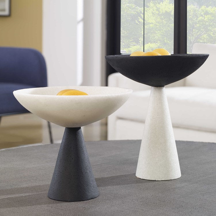 Uttermost Antithesis Black and White Stone Set of 2 Modern Pedestal Bowls - Image 2
