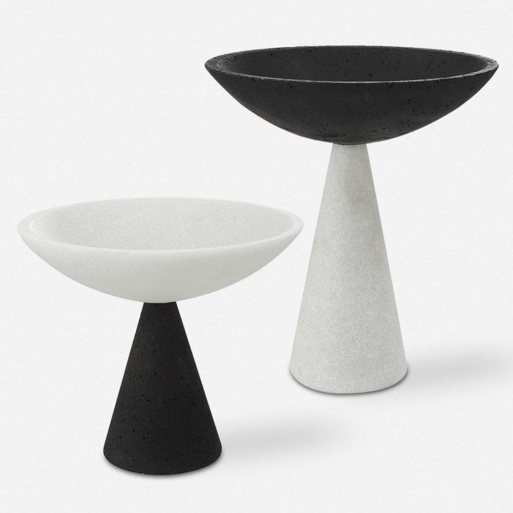 Uttermost Antithesis Black and White Stone Set of 2 Modern Pedestal Bowls - Image 1