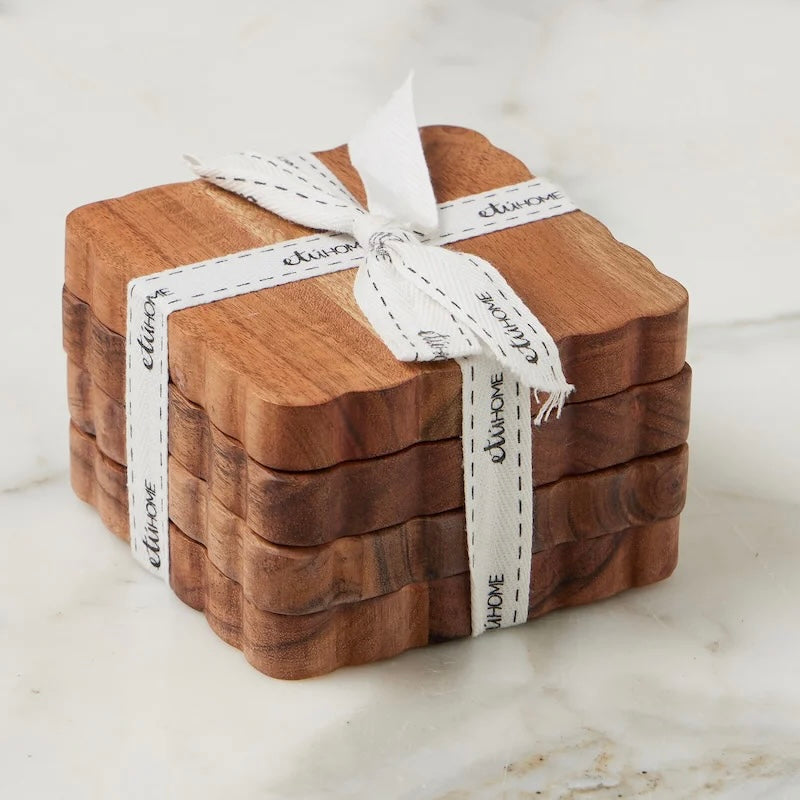 etúHOME Natural Scalloped Coasters ~ Set Of 4