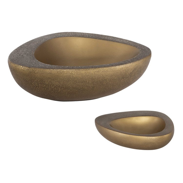 Uttermost Ovate Textured Antique Brass Set of 2 Organically Shaped Bowls - Image 1