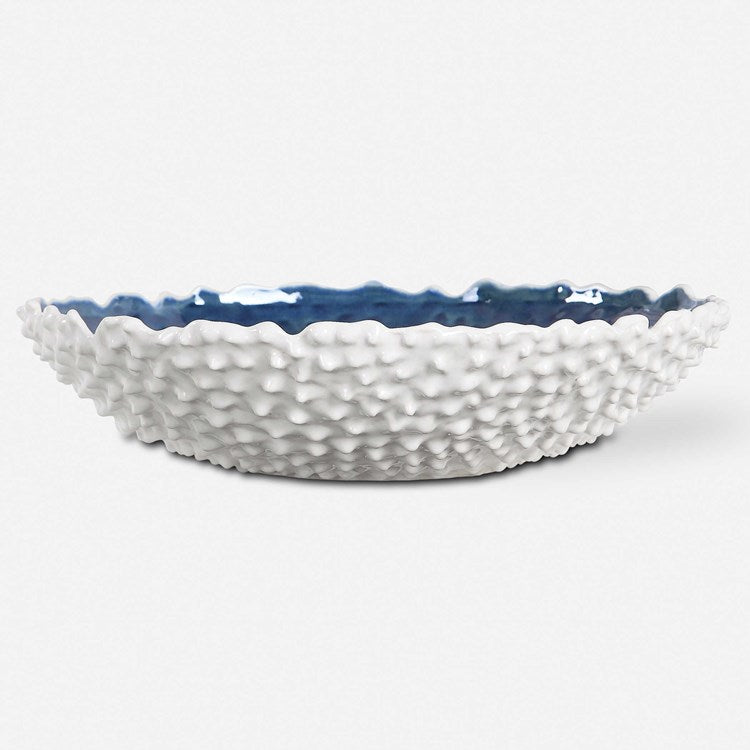 Uttermost Ciji White and Blue Textured Ceramic Bowl - Image 1