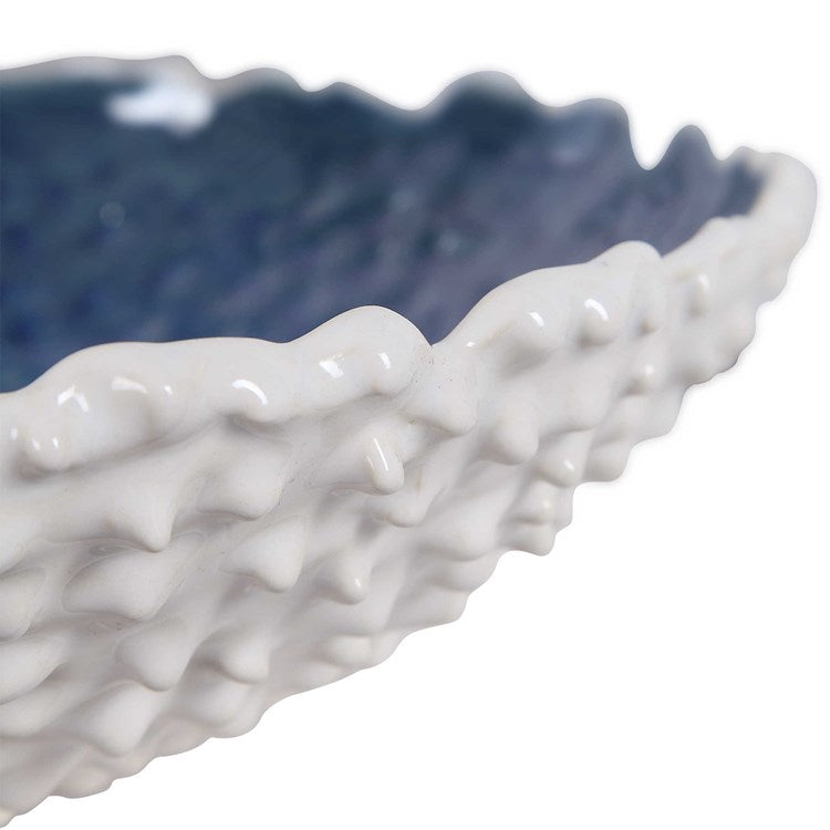 Uttermost Ciji White and Blue Textured Ceramic Bowl - Image 2