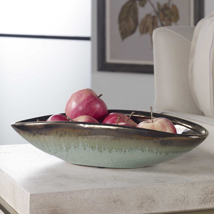 Uttermost Iroquois Green and Aqua Blue Glaze Earthenware Bowl