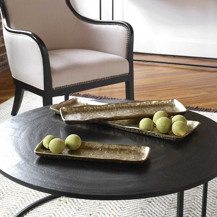 Uttermost Artisan Textured Antiqued Gold Set of 3 Trays - Image 1