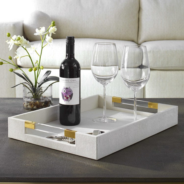 Uttermost Wessex White Faux Shagreen Tray with Acrylic and Brass Handles - Image 1