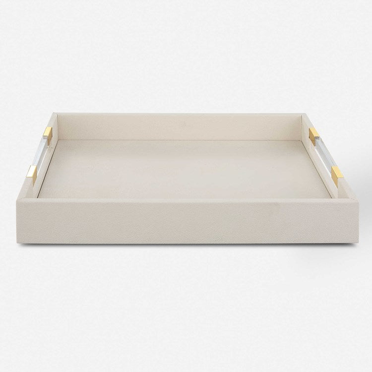 Uttermost Wessex White Faux Shagreen Tray with Acrylic and Brass Handles - Image 2