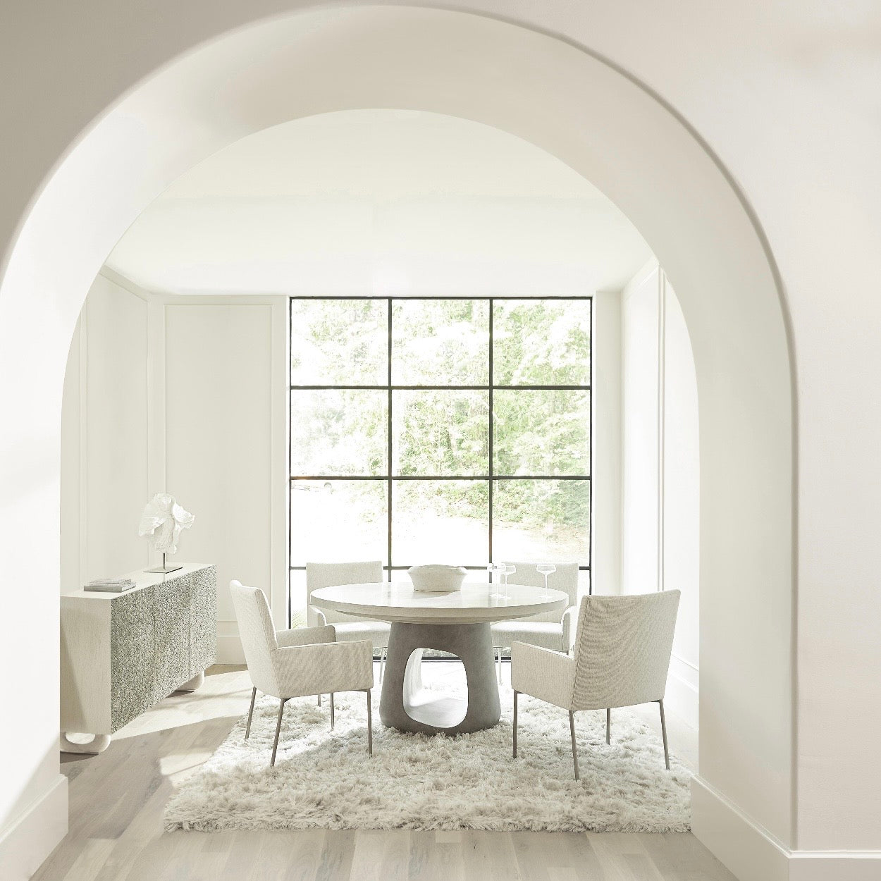 Bernhardt Sereno Collection Round Dining Table ~ Lutra Finish and Sasso Finish