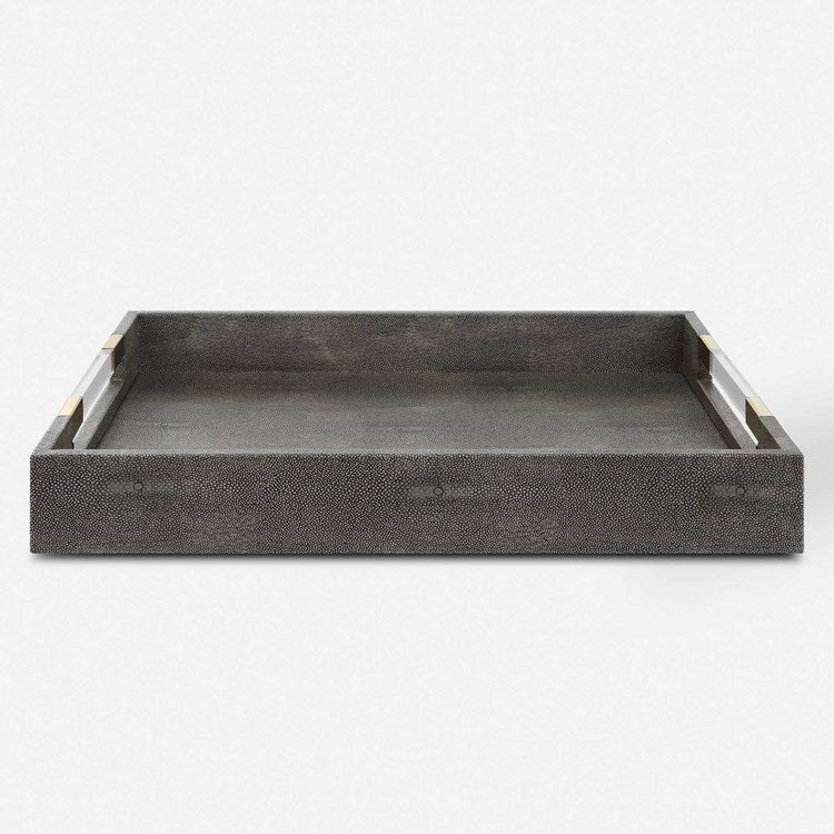 Uttermost Wessex Gray Faux Shagreen Tray with Acrylic and Brass Handles - Image 2