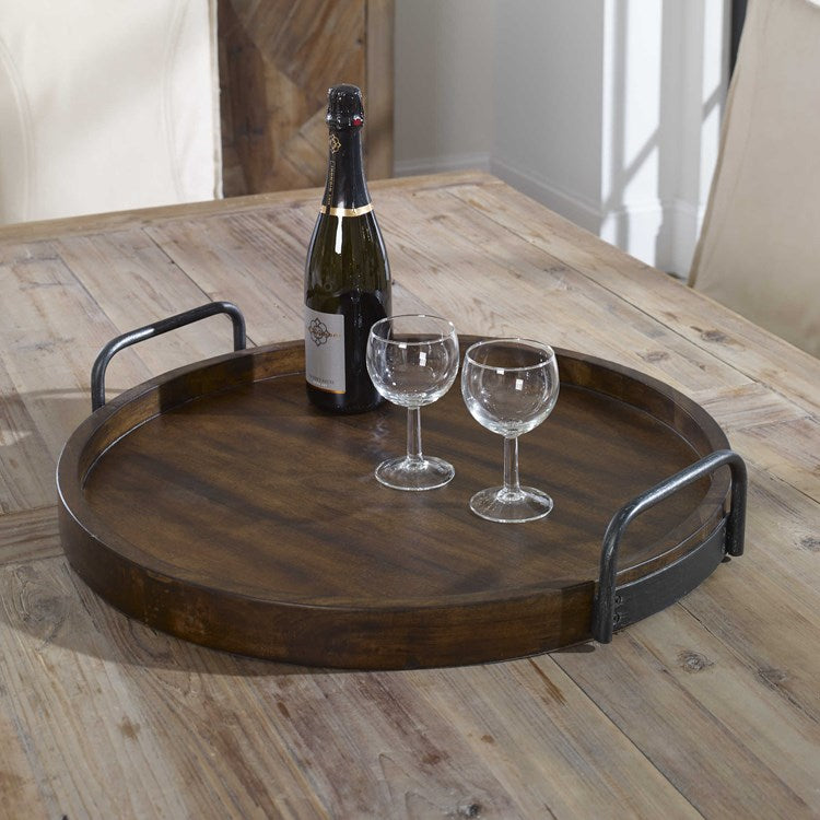 Uttermost Reine Acacia Wood Tray with Iron Handles - Image 1