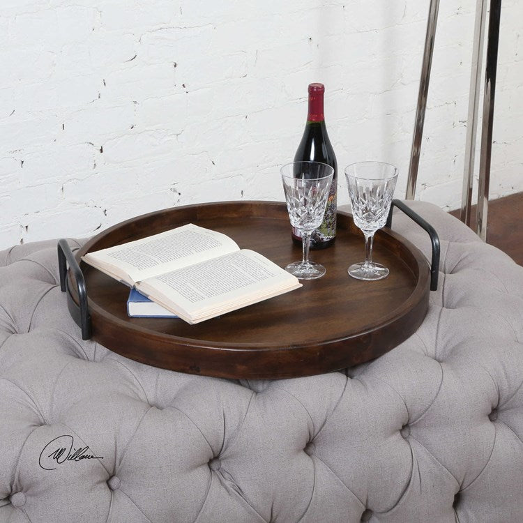 Uttermost Reine Acacia Wood Tray with Iron Handles - Image 3