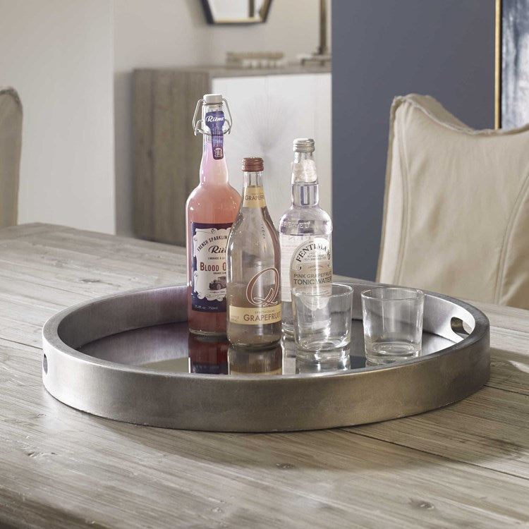 Uttermost Bechet Antiqued Silver and Mirrored Tray - Image 1