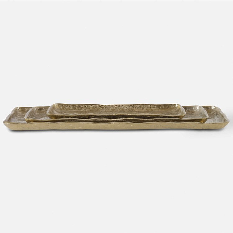 Uttermost Artisan Textured Antiqued Gold Set of 3 Trays - Image 2