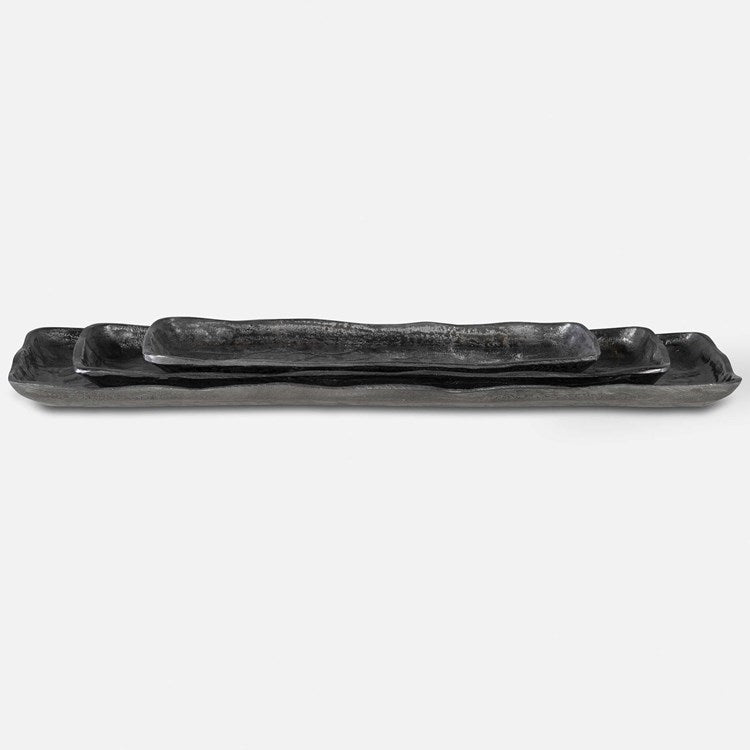 Uttermost Artisan Textured Antiqued Nickel Set of 3 Trays - Image 2