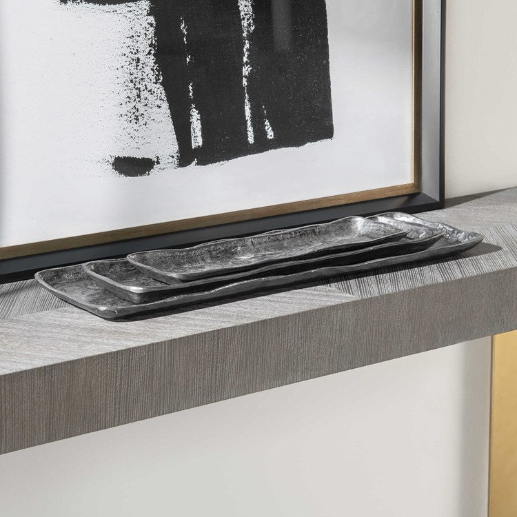 Uttermost Artisan Textured Antiqued Nickel Set of 3 Trays - Image 3