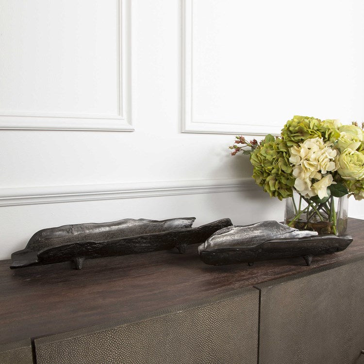 Uttermost Caryn Dark Black Nickel Organically Shaped Set of 2 Trays - Image 1