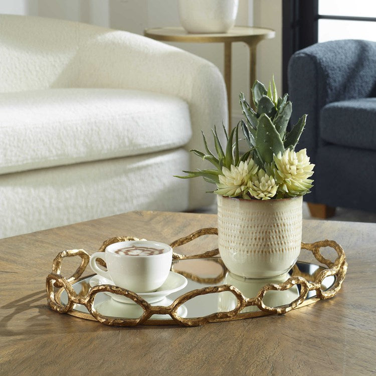 Uttermost Cable Chain Gold Leaf Iron and Mirrored Tray - Image 1