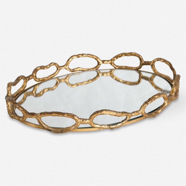 Uttermost Cable Chain Gold Leaf Iron and Mirrored Tray - Image 2