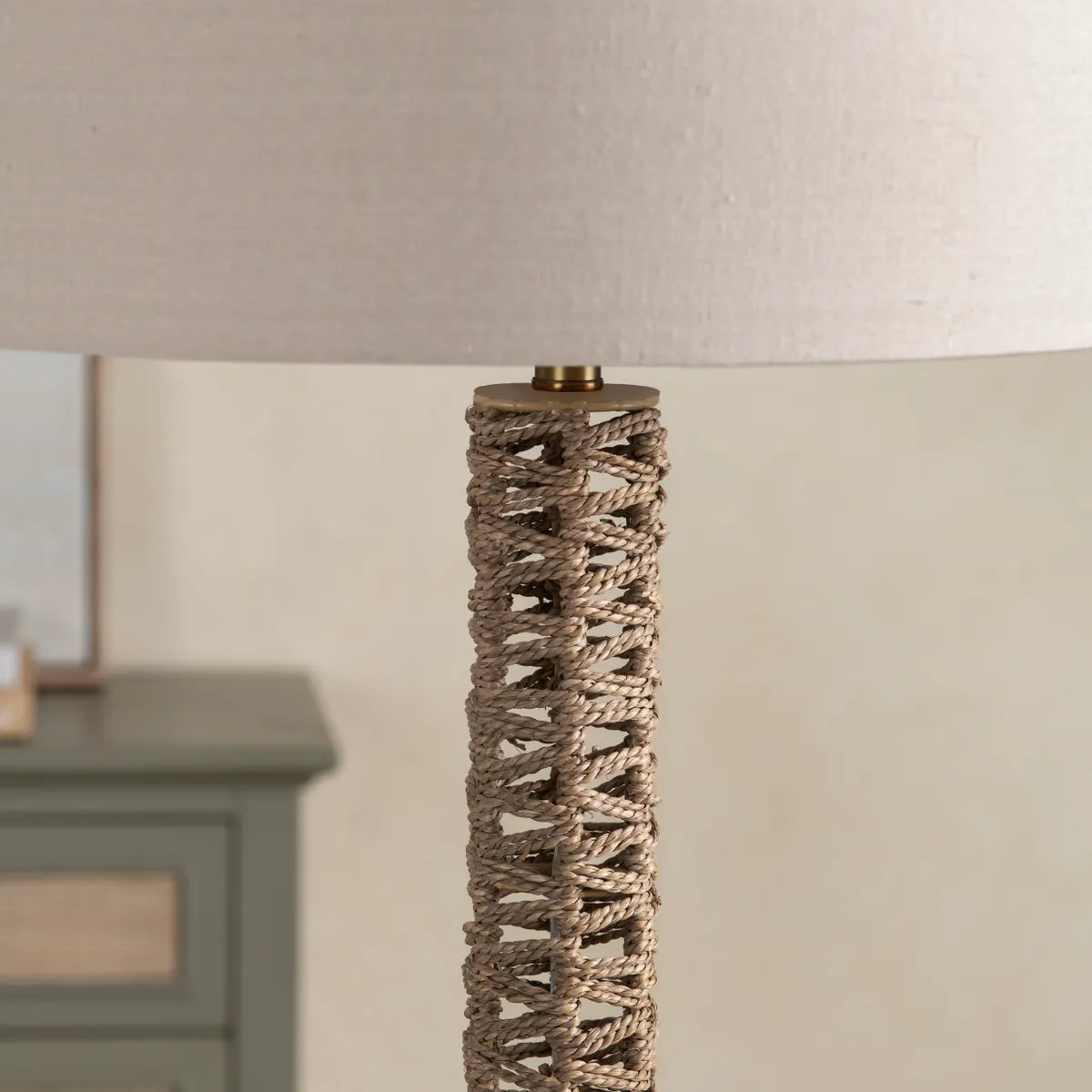 Crestview Collection Tyrien Rope Floor Lamp With Linen Shade - Image 2