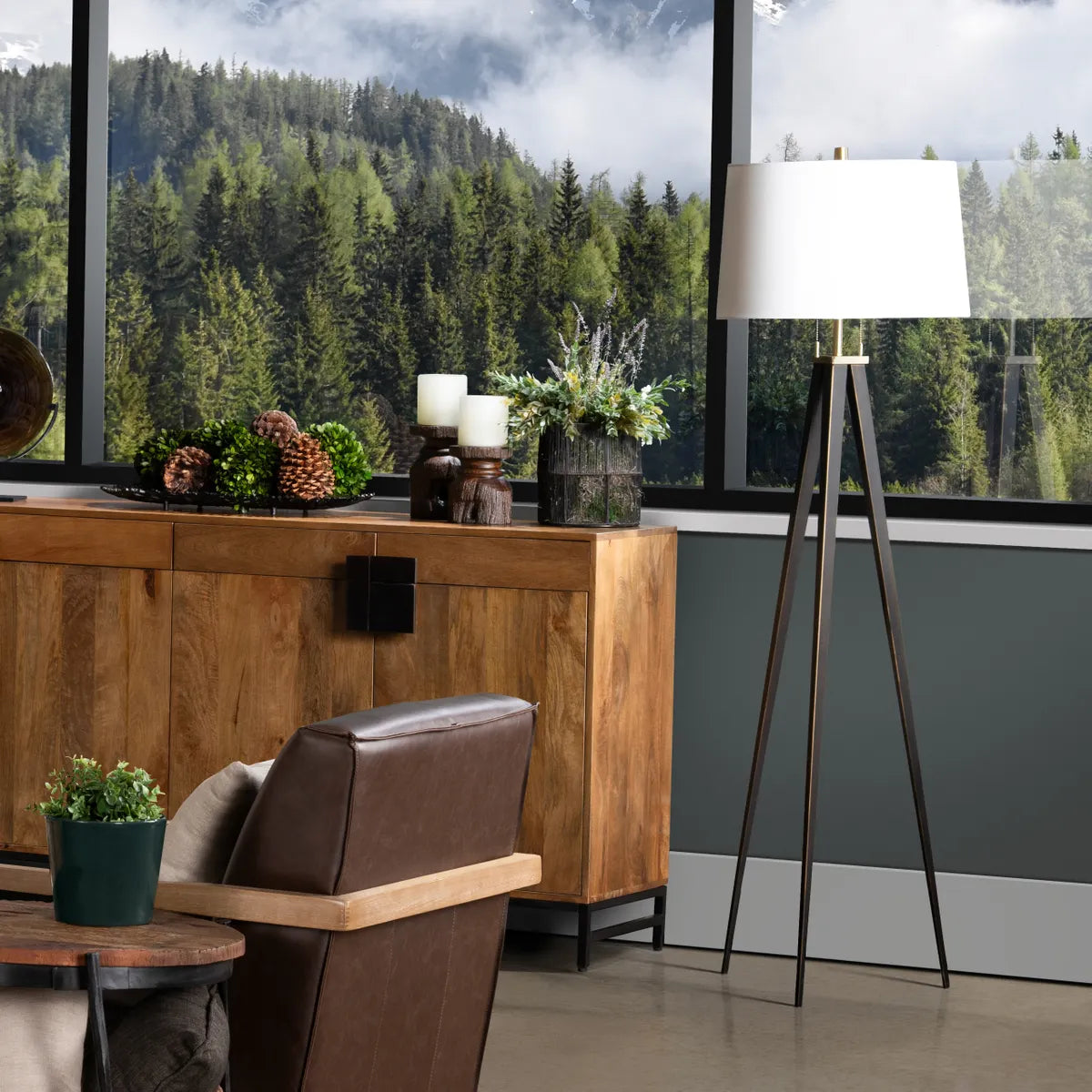 Crestview Collection Lennon Tripod Leg Brushed Bronze Finish Floor Lamp - Image 1