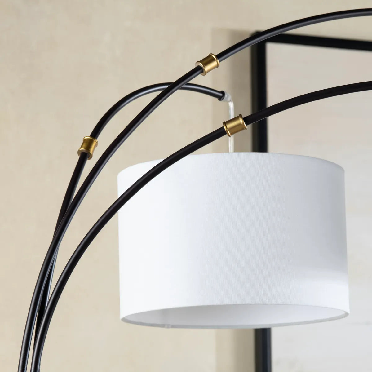 Crestview Collection Claremont Sleek Black Floor Lamp With Three White Linen Shades - Image 2
