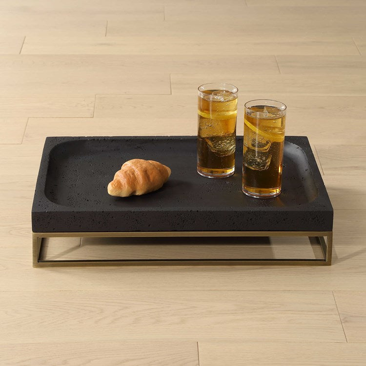 Uttermost Shadow Cast Black Stone and Antiqued Brass Tray - Image 2