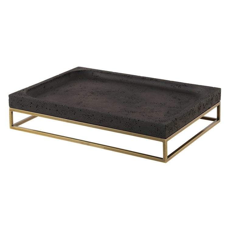 Uttermost Shadow Cast Black Stone and Antiqued Brass Tray - Image 3
