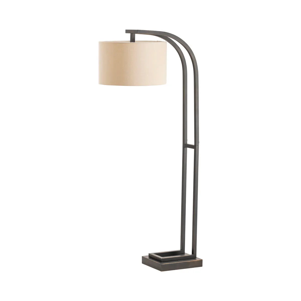 Crestview Collection Circa Bronze Metal Curved Floor Lamp With Natural Linen Shade - Image 3