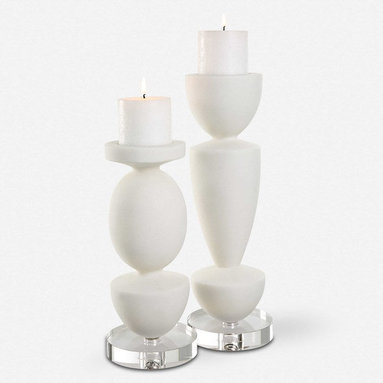 Uttermost Lido Sculptural Ivory Stone and Crystal Set of 2 Candle Holders ~ Candles Included - Image 2
