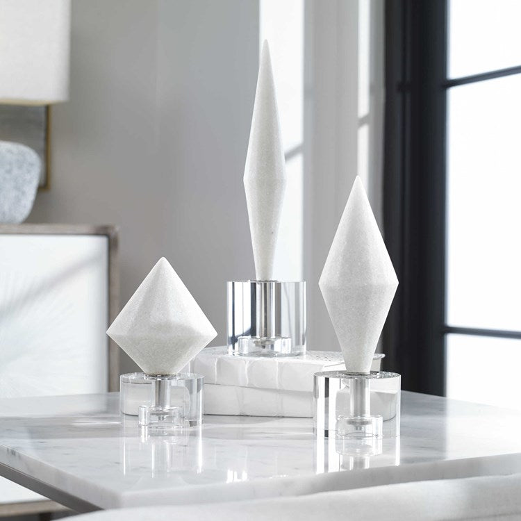 Uttermost Alize White Stone and Crystal Set of 3 Sculptural Objects - Image 1