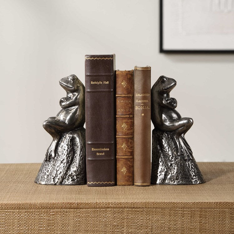 Uttermost Daydreaming Frogs Antiqued Silver Bookends - Image 2