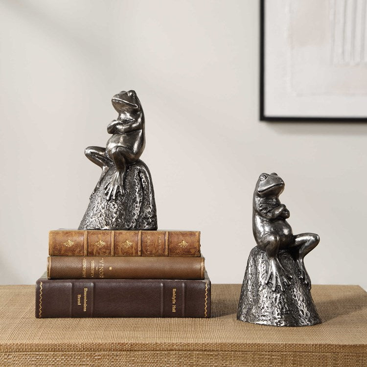 Uttermost Daydreaming Frogs Antiqued Silver Bookends - Image 3