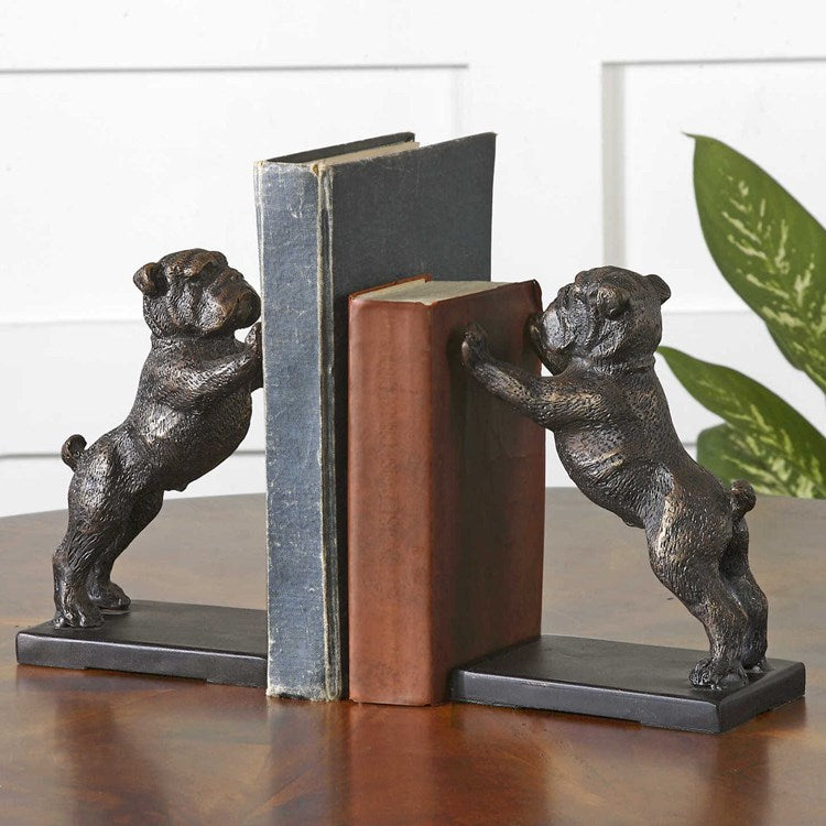 Uttermost Bulldogs Bronze with Dark Gray Glaze Cast Iron Bookends - Image 1