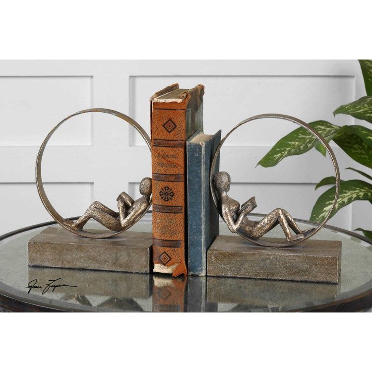Uttermost Lounging Reader Antiqued Silver Leaf Bookends - Image 2