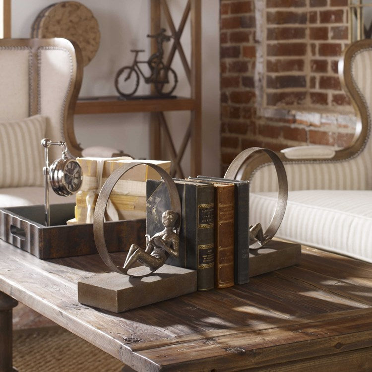Uttermost Lounging Reader Antiqued Silver Leaf Bookends - Image 3