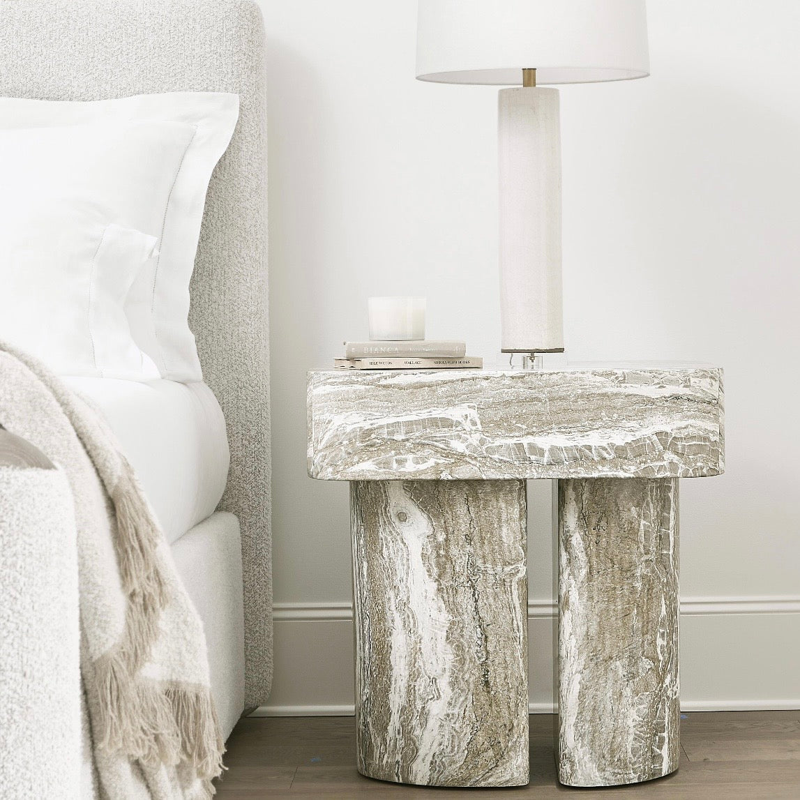 Bernhardt Arcadia Collection Single Drawer Nightstand ~ Faux Stone Kalta Finish