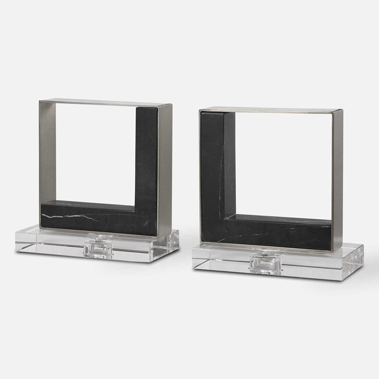 Uttermost Tilman Brushed Nickel and Black Marble Modern Bookends - Image 2