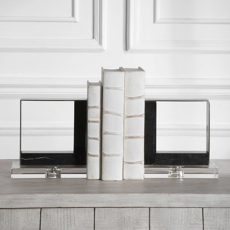 Uttermost Tilman Brushed Nickel and Black Marble Modern Bookends - Image 3