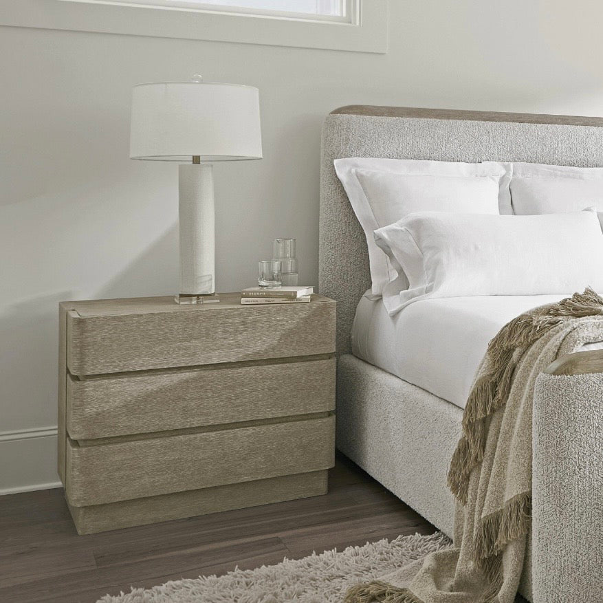 Bernhardt Arcadia Collection Three Drawer 34 Inch Nightstand ~ Clay Finish